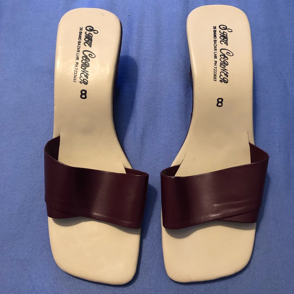 Maroon Thick Strap Slip-On Heel with unique Curved Design Short Heel Size 7